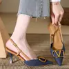 Sapatos de Salto Agulha Elegantes de Ponta Fina de Alta Qualidade Estilo Coreano, Novos Modelos Primavera e Outono, Sandálias de Salto Alto de Jeans Deslumbrantes e Versáteis
