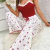 Nuevo Conjunto de Pijama Floral Sexy para Mujer, Camisola Fina Versátil de Verano y Pantalón Largo, Lindo Conjunto de Dos Piezas para Estar en Casa