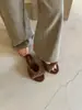 Primer Encuentro Ji Estilo Coreano Retro de Un Paso Abiertas por Delante Pantuflas de Piel para Mujer 2026 Nuevo Estilo Otoño Elegantes Chanclas con Plataforma de Cuña