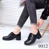9912 Sapatos de Mãe para o Trabalho, Sapatos Femininos de Solado Macio Estilo Primavera e Outono, Mocassins Femininos para Meia-Idade com Salto Bloco, Cadarço Redondo na Frente