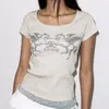 Camiseta de manga corta con cuello cuadrado, estampado retro de caballo profundo estilo punk americano, camiseta básica casual de calle ajustada