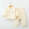 Conjunto quentinho para bebê para outono e inverno, pijama infantil de duas peças espesso, conjunto de roupa íntima térmica acolchoada de cintura alta para proteger a barriga de bebês