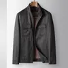 Jaqueta Masculina 2026 Primavera e Outono Gola Alta Versão com Zíper Estilo Old Money Business Top para Jovens e Meia-Idade Casual Casaco de Camurça