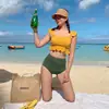 Nuevo Bikini Coreano para Pechos Pequeños, Push-Up, Oculta Barriga, Adelgazante, Estilo Ins, Traje de Baño de Dos Piezas para Mujer para Aguas Termales