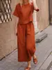 2023 transfronteiriço Amazon AliExpress roupas femininas europeias e americanas novo linho casual folgado cor sólida conjunto de duas peças