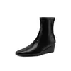 Botas Versátiles Adelgazantes de Cuña Cómodas para el Trabajo Otoño/Invierno 2026 Tacón Medio Punta Cuadrada Blanco Crudo Botines Elásticos para Mujer Talla 42 Talla Grande