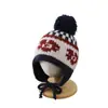 Gorro de pompón para niños de 3 a 8 años, gorro de punto moderno y versátil, gorro pullover jacquard retro americano protector de orejas para niños