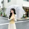 Guarda-chuva Dobrável Transparente com Bolinhas e Cabo Longo Alto Valor Pequeno Fresco Estudante 2026 Novo Portátil Feminino Atmosfera