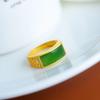 Anillo de jaspe hetiano natural en plata de ley S925, dorado, largo, abierto, cuadrado, ajustable, vintage, para hombres y mujeres.
