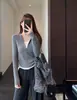 Estilo coreano, caimento solto, focado no design, falso duas peças, camiseta de manga longa com meio zíper, nova coleção outono/inverno feminina, H090920