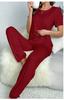Pijama Nuevo de Fábrica para Primavera y Verano Transfronterizo para Mujer Seda de Leche Manga Corta Pantalón Traje Clásico Color Sólido Casual Amazon Caliente