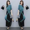 Conjunto de Calça Wide Leg para Mulheres 2026 Verão Novo Estilo Elegante Estilo Deusa Laço Elegante Redutor de Idade Moda Conjunto de Duas Peças para Mulheres