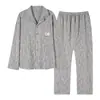 Pijama para Hombre, Algodón Puro, Nuevo Estilo Otoño e Invierno, Manga Larga, Pantalón Largo, Cárdigan con Solapa, Sencillo y Casual, Se Puede Usar Afuera como Ropa de Casa