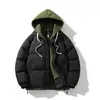 Jaqueta de algodão com bloqueio de cores, estilo duas peças, com capuz removível, acolchoamento horizontal, preenchida com plumas, multicolorida, casaco casual de algodão da moda para outono/inverno jovem