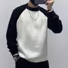 Suéter de cuello redondo para hombre, suéter de punto con bloques de color de moda otoño/invierno, capa base cálida, suéter de punto casual, tejido grueso para hombre