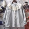 Camisa de Manga Larga con Cuello de Volantes, Lazada de Encaje Francés y Empalme, Estilo Suave Japonés para Mujer, Top Dulce Pequeño