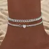 Joyería de Venta Caliente Transfronteriza Europea y Americana Temu Moderna Simple Corazón Zirconia Cadena Multicapa Apilada Tobillera Accesorios para el Pie de Mujer Nuevo