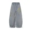 Pantalones de chándal Magic Bear Estilo Retro Americano Rectos con Corte Curvo y Diseño Lavado, Pantalones Casuales Rectos de Pierna Ancha
