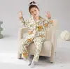 Pijama de Algodão para Meninas, Conjunto de Manga Longa e Calça Longa para Primavera e Outono, Adequado para Crianças Maiores, Roupa de Casa Cardigan para Meninas que Pode Ser Usada Fora
