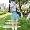 Camisa Blanca Preppy de Manga Corta Uniforme Original Jk Traje de Verano para Estudiante Top Básico Material Escolar Falda Cuadros Azul Pino
