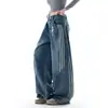 Jeans de pierna ancha largos para mujer, estilo retro americano, lavados, deconstruidos, con pierna curva, con un diseño elegante de tres rayas y patchwork, marca de moda