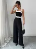 Outono Antecipado 2025 Novo Temiu Mais Vendido Elegante Estilo para o Trabalho Contraste Gola Quadrada Alça Alta Macacão Pj0134