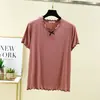 Camiseta de Manga Corta de Modal para Mujer, Nueva de Verano, Holgada, Ajustada, Camiseta Básica, Delgado, con Borde de Oreja, Top Casual