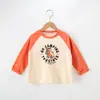 Camiseta Raglan Estampada Estilo Coreano AINI 7A Antibacteriana para Meninos, Manga Longa Primavera e Outono Roupas Infantis, Bebê 7A Antibacteriana