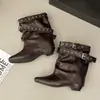 Hebilla 2026 Punta Cuadrada Botines Cortos Mujer Tacón Grueso Botas de Mujer Botas de Chica Popular Circunferencia Amplia de Pantorrilla Nuevo Estilo Pierna de Pantalón Moda Estilo Motociclista