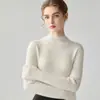 Suéter 100% cachemira pura para mujer, estilo fino, listo para usar, tejido de canalé, cuello semi-alto, capa interior cálida, capa base, suéter de punto