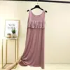 Vestido Modal Anti-Impacto, Estilo Fino, Pode Ser Usado Fora, Vestido Regata para Mulheres, Vestido Longo Soltinho de Verão Acima do Joelho, Vestido de Casa Emagrecedor