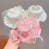 Grampo de Cabelo Pequeno com Renda para Mulheres, Doce Acessório de Cabelo com Laço de Pérola, Sessão de Fotos de Aniversário, Presilha Lateral Estilo Princesa
