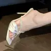 Sandalias de Lazo para Mujer 2025 Nuevo Estilo de Verano con Pedrería, Sandalias de Satén Morado de Tacón Alto con Punta Abierta para Uso en Exteriores
