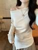 Design de Nicho Sensação Irregular Gola de Uma Alça Camiseta de Manga Longa Feminina Outono e Inverno Camisa Básica Moda Slim Fit Ombro Inclinado Top