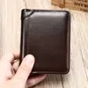Cartera de Cuero Genuino Vintage Transfronteriza para Hombre con Bloqueo RFID Anti-Robo Portatarjetas Cartera de Primera Capa de Piel de Vaca