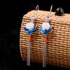 Suministrado directamente por fabricantes de plata, Pulsera Artística Retro de Plata S925 Azul Quemado Estilo Étnico para Mujer con Jade Hetian Flor de Loto