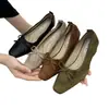 Zapatos de ballet retro de gamuza con punta cuadrada y tacón alto para mujer, slip-ons con lazo estilo hada, versátiles para ir al trabajo, zapatos de salón de corte bajo para mujer