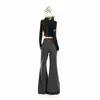 Calça de moletom casual transfronteiriça, levemente flare, com cordão, forrada de fleece, com caimento fluido, calça longa esportiva cinza, comprimento estendido cinza, calça cropped cinza