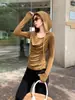 Moderna Camiseta Básica de Dos Piezas con Capucha y Mangas Largas para Mujer, Otoño 2026, con Diseño de Cintura Fruncida, Elegante Top Interior