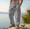 Amazon Nuevos Pantalones Casuales de Moda de Pierna Ancha para Hombre, Delgados, Transpirables, de Algodón y Lino, para las Cuatro Estaciones, con Múltiples Bolsillos, Holgados