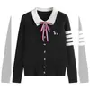 Suéter de punto pullover con cuello de corbata para otoño e invierno, estilo universitario americano, suéter de manga larga con cuatro rayas, top estilo coreano para mujer