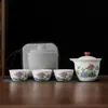 Tetera de porcelana blanca con tres tazas, juego de té de viaje, gran capacidad, adecuado como regalo para eventos de empresa y reuniones anuales de negocios