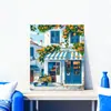 Nueva Pintura al Óleo Digital de Santorini con Paisaje Mediterráneo con Técnica de Estampado Dorado, Pintura Decorativa para Colorear con Acrílico Hecha a Mano