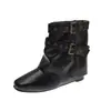 Botas de Moda de Suela Plana Aumento Interno Versátiles Nuevo Estilo Botas para Pantalón Botines Delgadas Temperamento Hebilla Cinturón Retro Otoño 2026 para Mujer