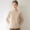 Cashmere usa fio Consinee para o novo suéter de base de malha feminina soltinho com gola redonda e borda dobrada para outono e inverno