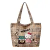 Bolso de hombro de lona estampado de moda para mujer, bolso de mano de dibujos animados lindo nuevo, gran capacidad, versátil para ir al trabajo