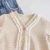Roupa infantil atacado terno para meninas primavera e outono novo infantil feminino tesouro cardigã tricotado top mais jeans conjunto de duas peças