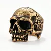 Anillo de Calavera Agrietada Retro Desgastado para Hombres Estilo Motociclista Americano Anillo de Banda Ancha Bicolor Dorado y Plateado Desgastado Cabeza de Fantasma