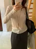 Camiseta de Manga Larga con Volantes Estilo Coreano Fan Sun Xh, Nueva Colección Otoño Dongdaemun Color Sólido Ajustada Adelgazante Camiseta Básica