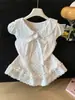 Camisa de Lunares Estilo Coreano con Mangas Abullonadas para Mujer Moda Verano 2026 Nuevo Cuello de Muñeca Borde con Lazo Top de Manga Corta Moderno